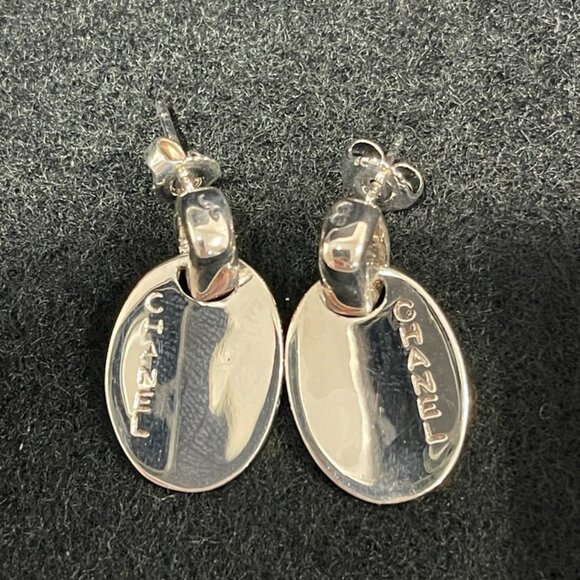 Chanel Sterling Silver .925 vOval Logo Plate Earrings Pierced (JB1214) - Picture 2 of 2